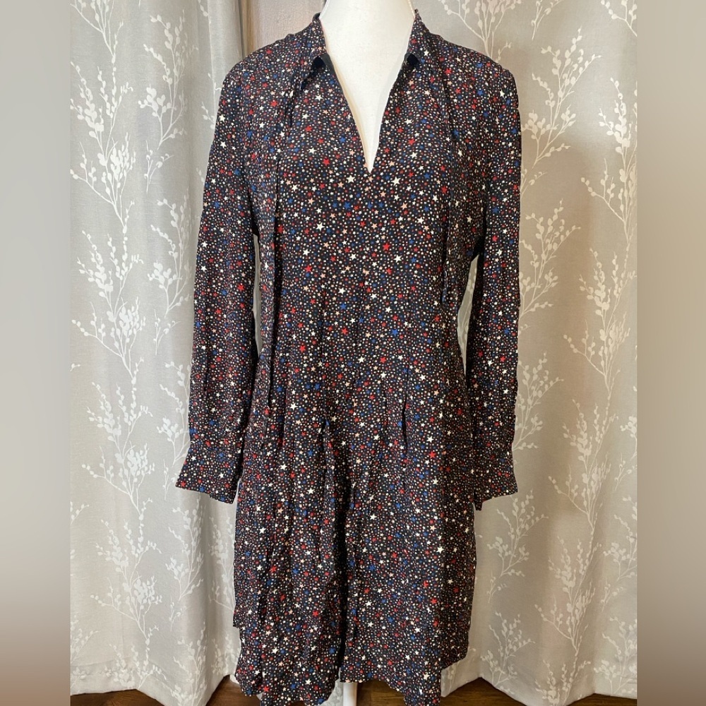 Madewell 100% Silk Star Print Long Sleeve Dress • Black • Size 6